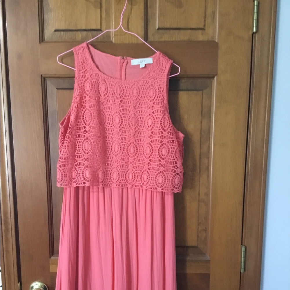 Ann Taylor Loft Crochet Top Coral Dress Size 8